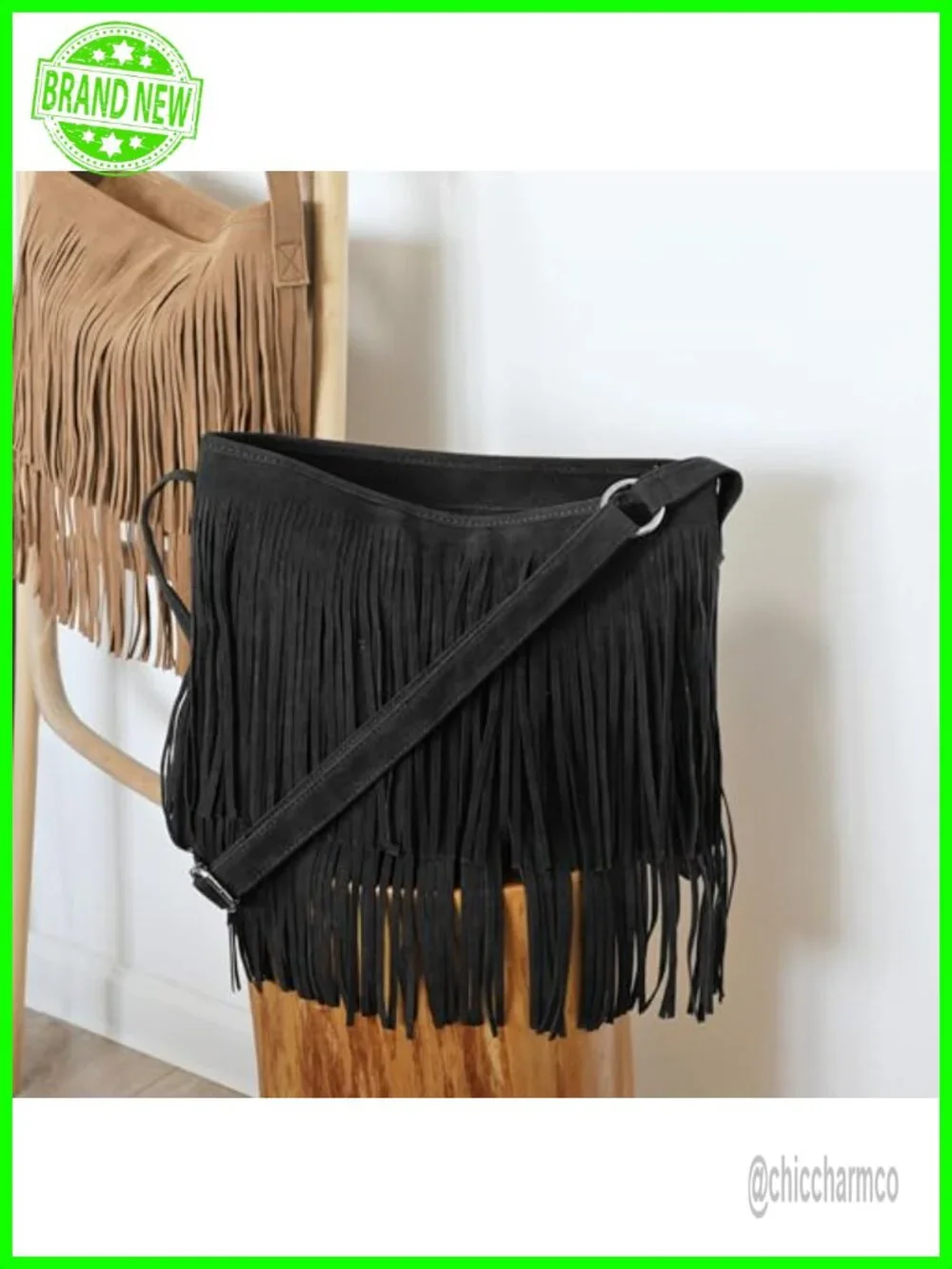 Faux Suede Leather Hobo Crossbody Shoulder Bag with Tassels